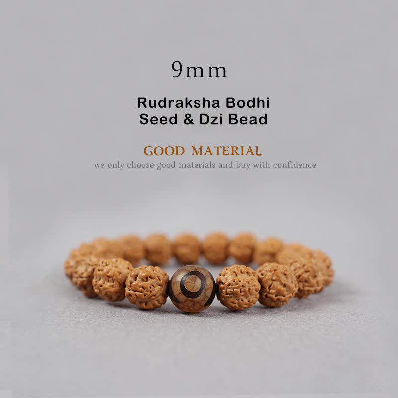 Buddha Stonesチベット ルドラークシャ 菩提樹 シード ビーズ アンバー ターコイズ開運財運ブレスレット - 9mm - ルドラクシャ菩提樹シード & Dzi ビーズ - image 1