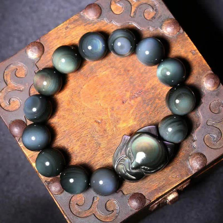 Buddha Stonesレインボーオブシディアン フォックス ヒーリング幸運を呼ぶブレスレット - image 2