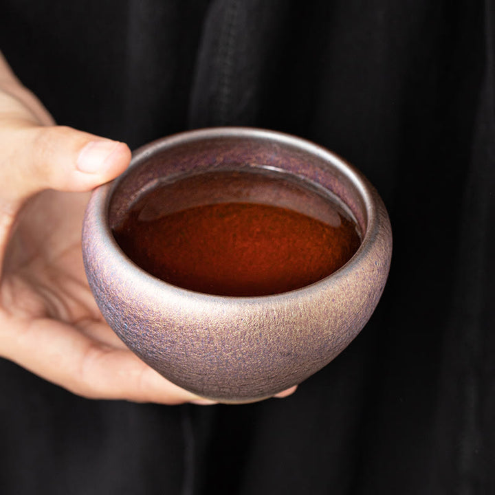 Buddha Stonesヴィンテージ 紫 レインボー 中国 Jianzhan 窯 磁器 ティーカップ カンフー ティーカップ