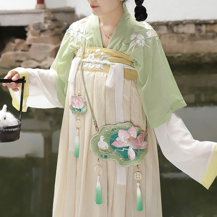 Buddha Stonesと幸運の刺繍、蓮と鯉とウサギの花の漢服バッグ、斜め掛けバッグ、ショルダーバッグ - image 9
