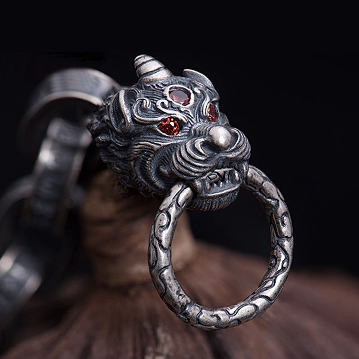 Buddha Stones925スターリングシルバー ドラゴン キリンオーム・マニ・パドメ・フム成功の強さブレスレットバングル