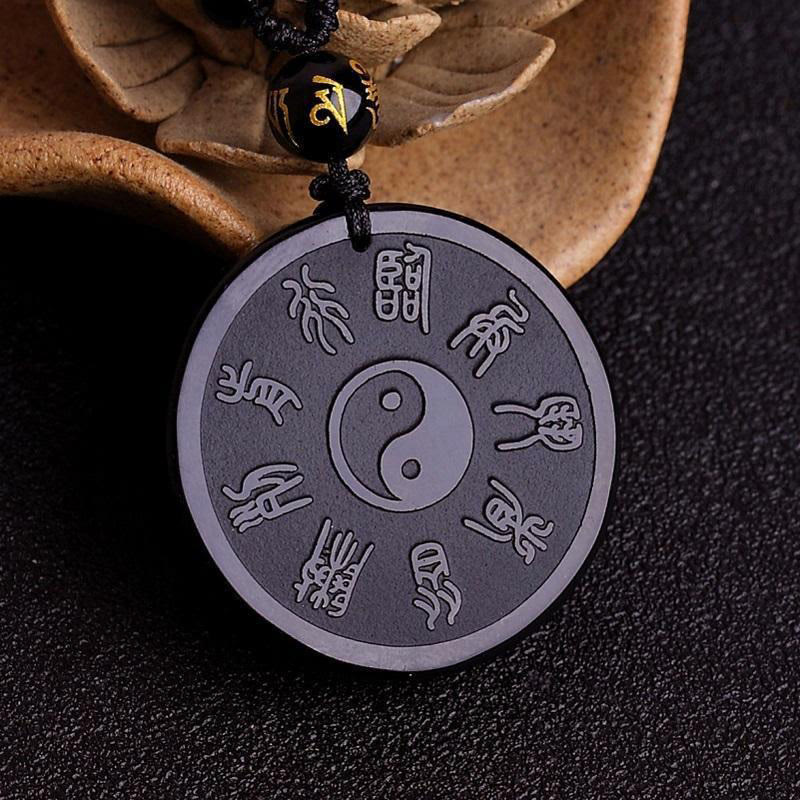 Buddha Stones天然黒曜石 道教 五大聖山 九字真言 彫刻 強さ 陰陽 ネックレス ペンダント キーチェーン - image 2