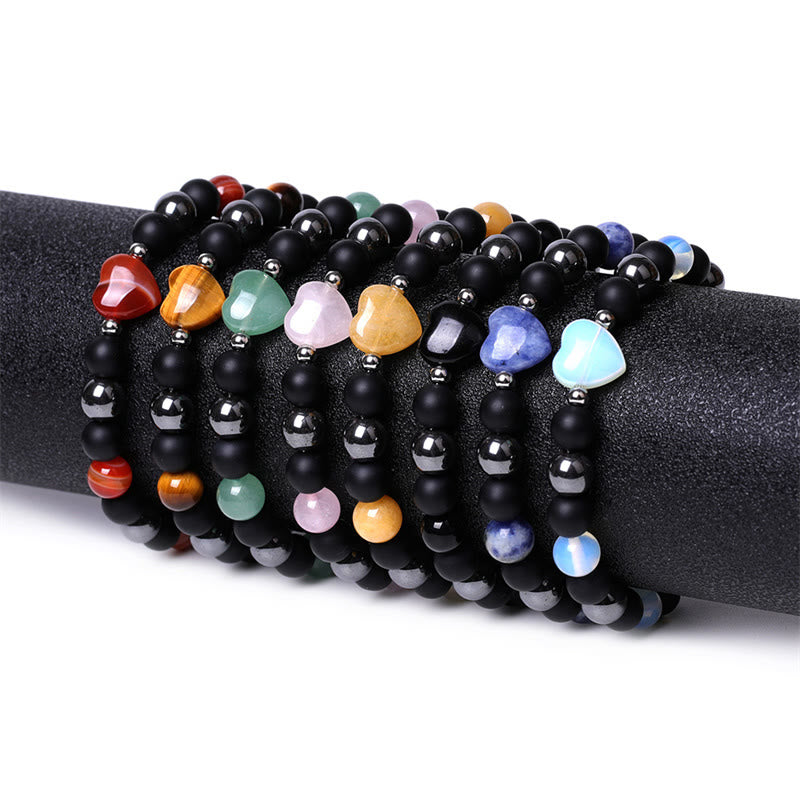 Buddha Stonesブラックオニキス タイガーアイ ストーン クリスタル ラブハート プロテクション ブレスレット