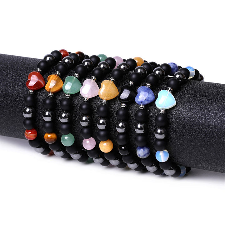 Buddha Stonesブラックオニキス タイガーアイ ストーン クリスタル ラブハート プロテクション ブレスレット