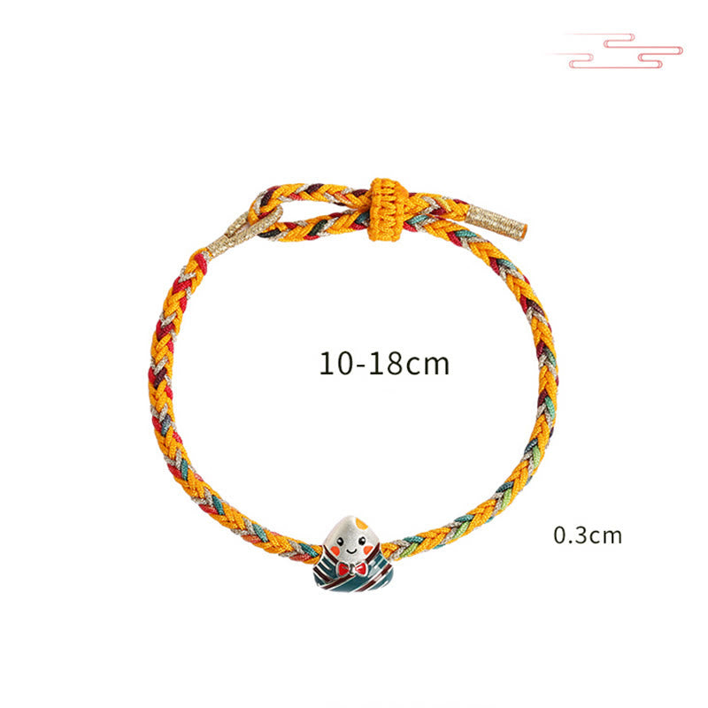 Buddha Stones925 スターリングシルバー ドラゴンボートフェスティバル 粽柄 幸運 ハンドメイド マルチカラー ロープ 子供 大人 ブレスレット