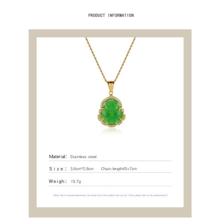 Buddha Stones18K ゴールドフィルド 笑う仏陀 翡翠 幸運のネックレスチェーンペンダント - image 7