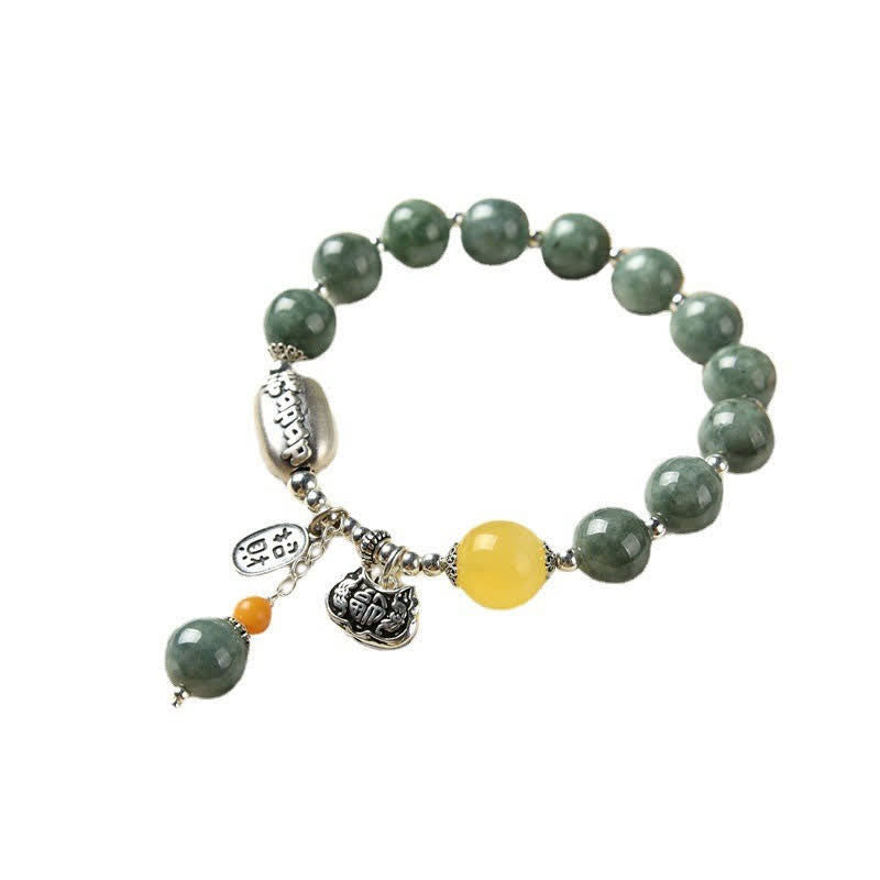 Buddha Stones925スターリングシルバー シアンジェイドアンバー サクセスブレスレット