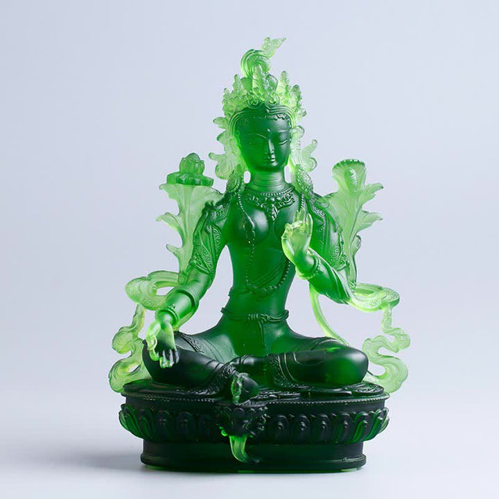 Buddha Stonesグリーンターラ ハンドメイド リュウリ クリスタル アートピース 守護 自宅 オフィス 像 装飾