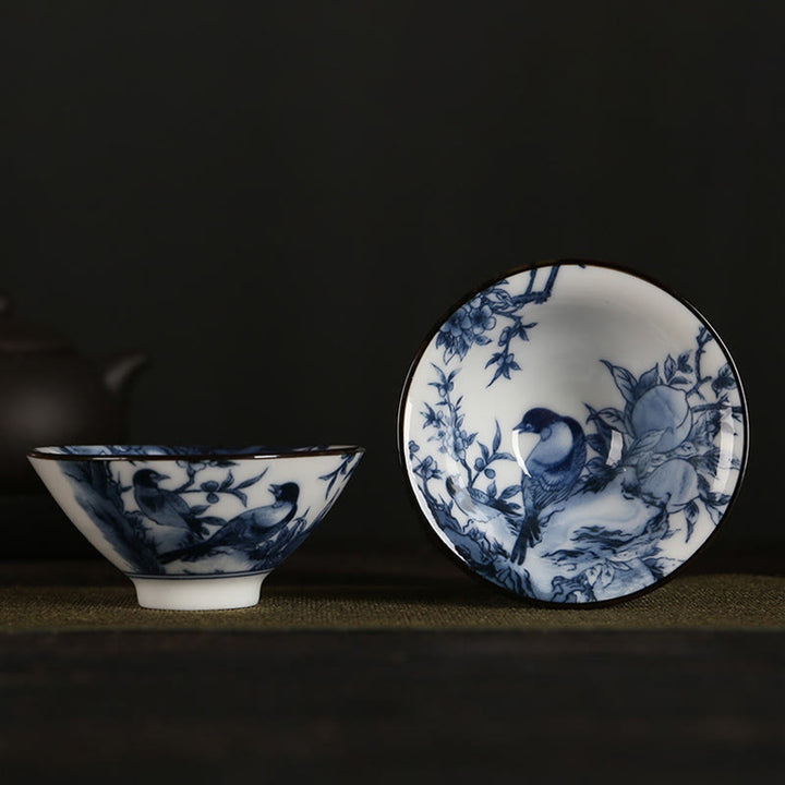 Buddha Stones、花、フーキャラクター、山、蓮、桜、陶器のティーカップ、カンフーティーカップ
