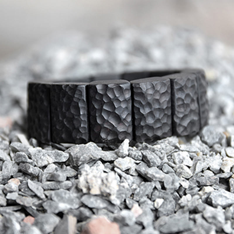 Buddha Stonesヴィンテージ黒檀木目テクスチャ平和カップルブレスレット