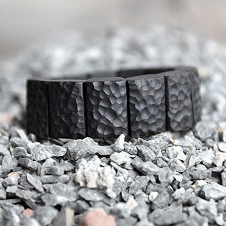 Buddha Stonesヴィンテージ黒檀木目テクスチャ平和カップルブレスレット