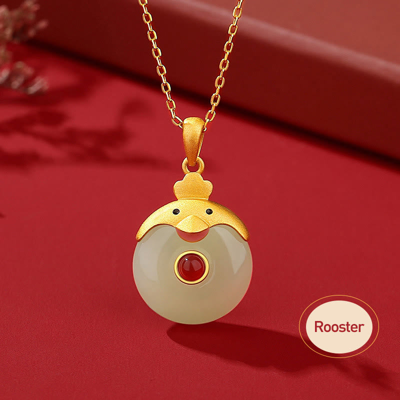 Buddha Stones925 スターリングシルバー 和田翡翠 中国十二支 龍年 赤瑪瑙 幸運の守護ネックレスペンダント