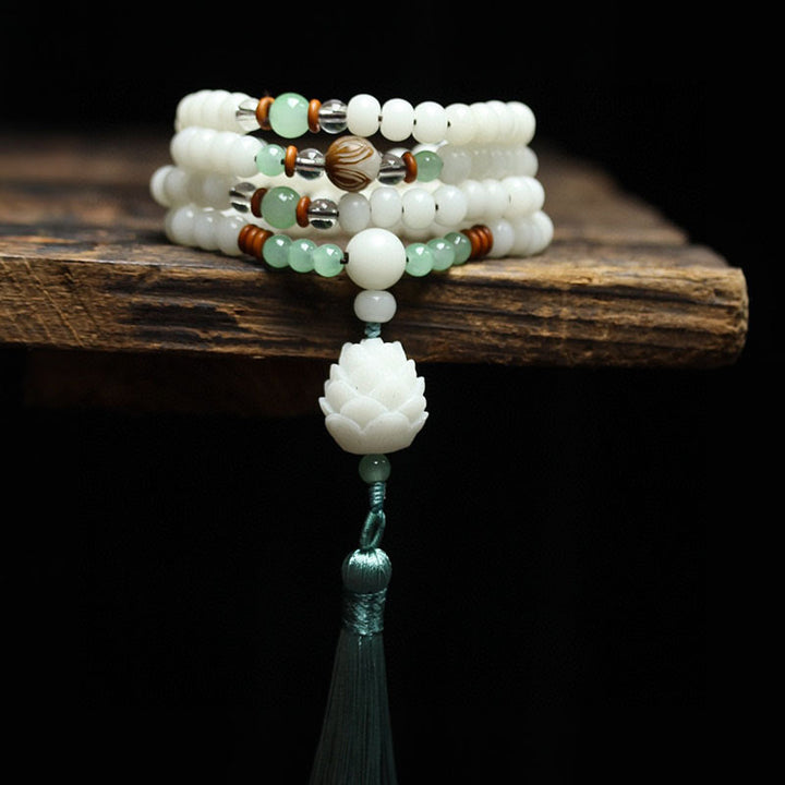 Buddha Stonesホワイト 菩提樹Mala108個 守護ブレスレット