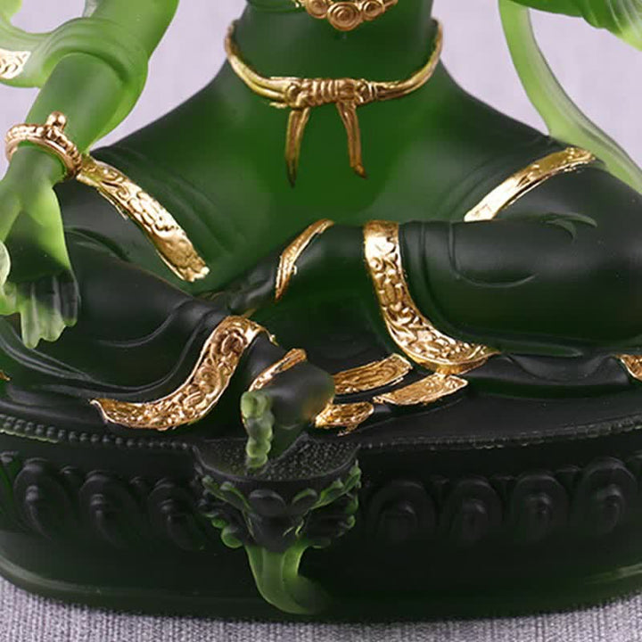 Buddha Stonesグリーンターラ ハンドメイド リュウリ クリスタル アートピース 守護 自宅 オフィス 像 装飾