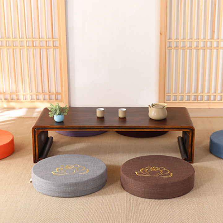 Buddha Stonesと蓮の刺繍入りコットンリネン瞑想用シートクッション