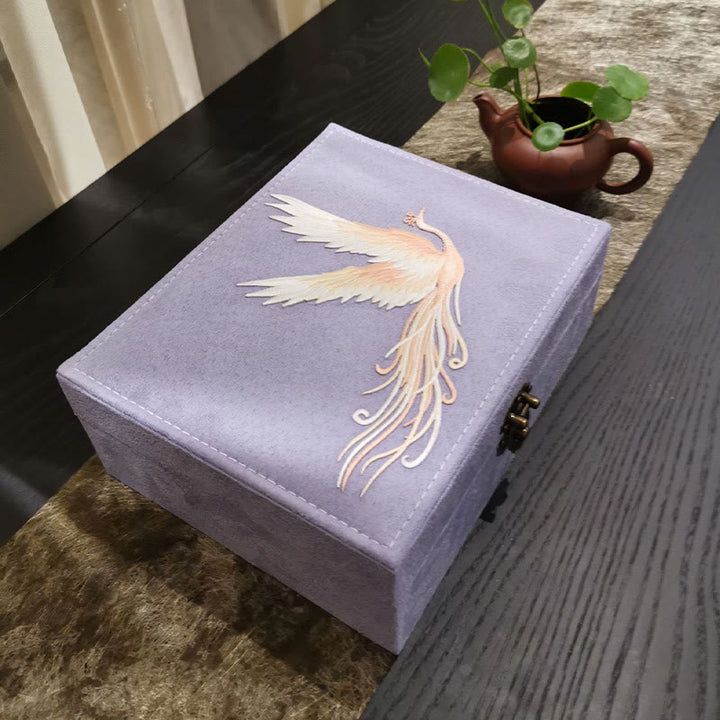Buddha Stonesパープルフェニックス ジュエリーボックスオーガナイザー 2層ジュエリー収納ボックス フランネルボックス