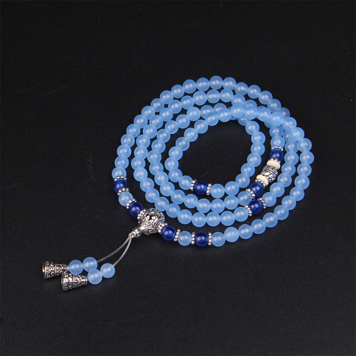 Buddha Stones108ビーズ ブルークリスタル ヒーリングブレスレットMala