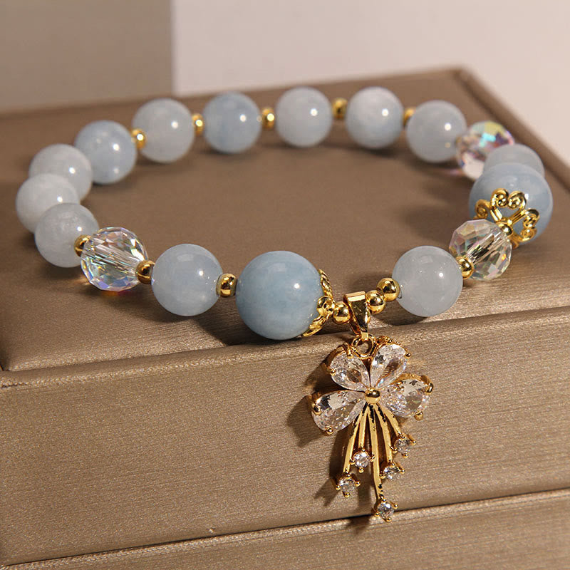 Buddha Stonesアクアマリン ピンククリスタル ヒーリングジルコン バタフライチャームブレスレット