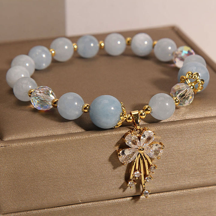 Buddha Stonesアクアマリン ピンククリスタル ヒーリングジルコン バタフライチャームブレスレット