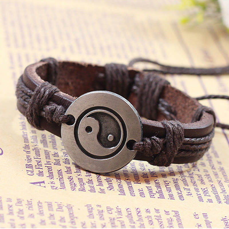 Buddha Stonesレトロ 陰陽 レザー ハーモニー ストリング ブレスレット