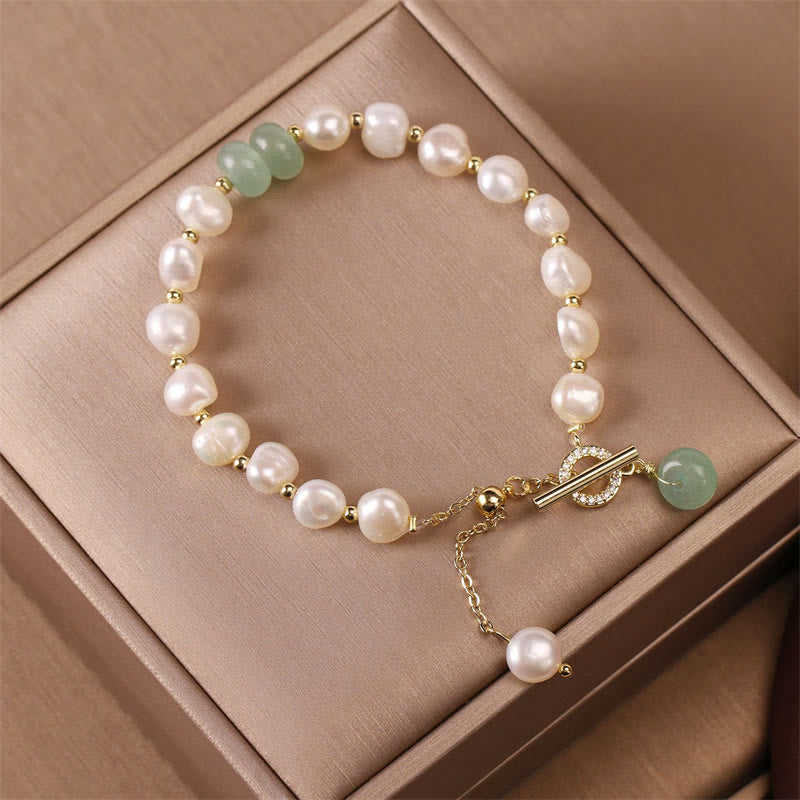 Buddha Stonesパールグリーン ストロベリークォーツ ビーズ ヒーリングチェーンブレスレット