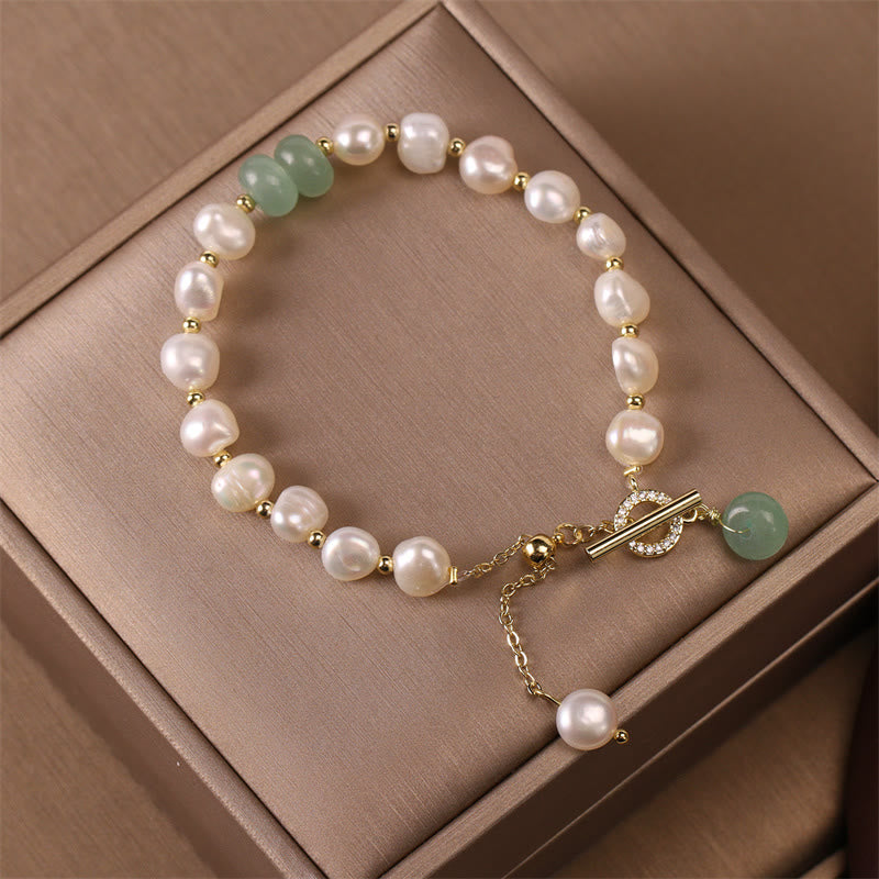 Buddha Stonesパールグリーン ストロベリークォーツ ビーズ ヒーリングチェーンブレスレット