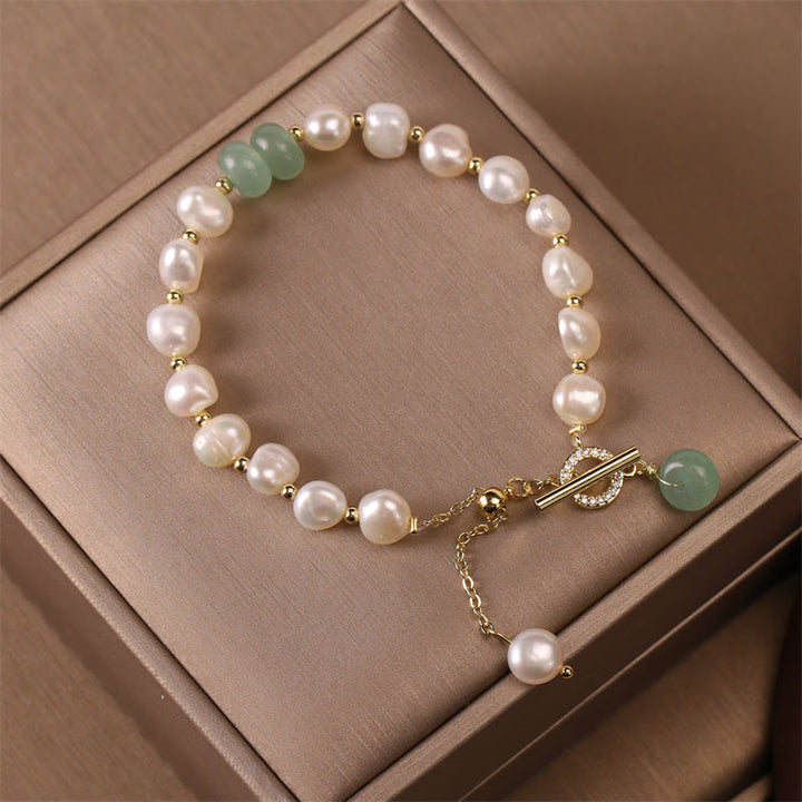 Buddha Stonesパールグリーン ストロベリークォーツ ビーズ ヒーリングチェーンブレスレット