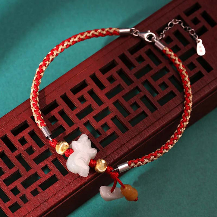 Buddha Stones中国の十二支翡翠 繁栄の赤紐のブレスレット アンクレット - 豚（ブレスレット/アンクレットサイズ19.5+4cm） - image 15