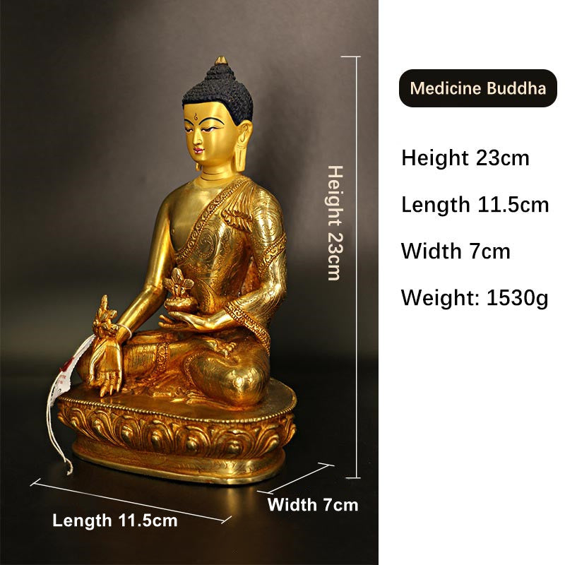 釈迦牟尼仏 薬師如来 慈悲の銅製金メッキ像 装飾品 - 薬師如来 - image 6