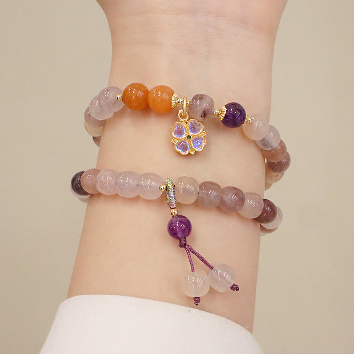 Buddha Stones天然紫金シルク翡翠バイオレットフラワービーズチャーム富のブレスレット
