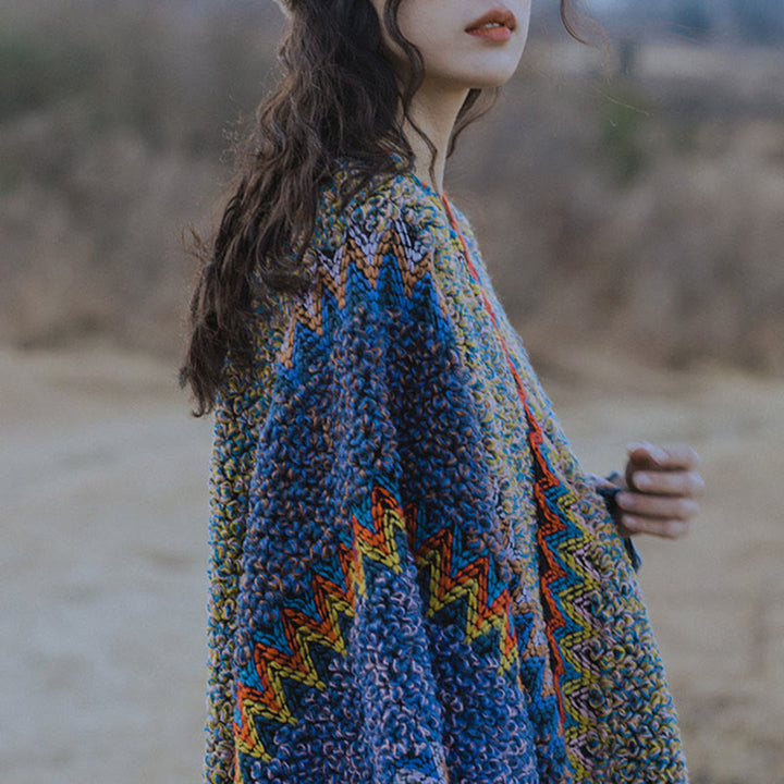 Buddha Stonesチベットショール 柔らかく暖かいニットマント 冬用チベットタッセルスカーフ - image 5