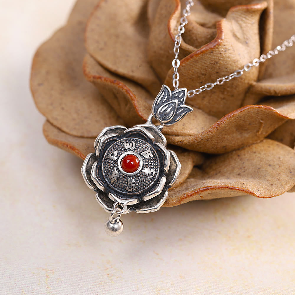 Buddha Stones925スターリングシルバーオーム・マニ・パドメ・フムフム ロータスピースネックレス ペンダント イヤリング - ネックレス - image 1