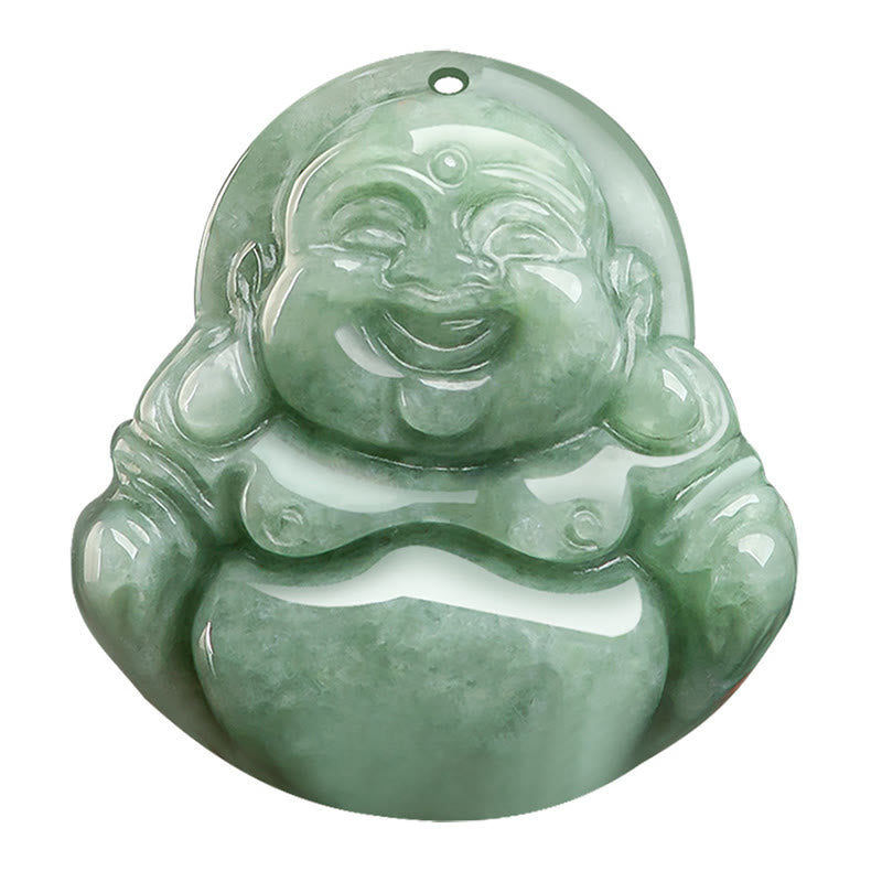 Buddha Stones天然グリーン翡翠 笑う仏陀 幸運 豊穣 ネックレス ペンダント