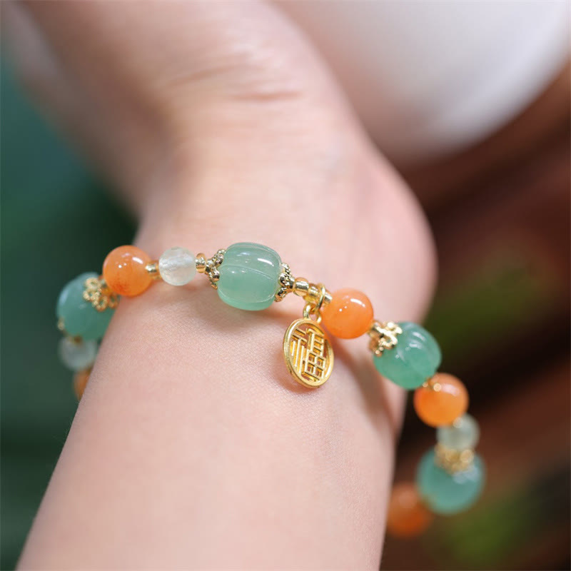 Buddha Stones天然金シルク翡翠かぼちゃビーズ福のキャラクターチャーム富のブレスレット