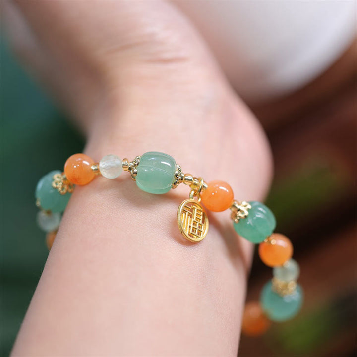Buddha Stones天然金シルク翡翠かぼちゃビーズ福のキャラクターチャーム富のブレスレット