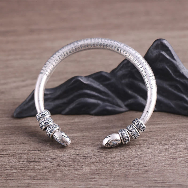 Buddha Stones999スターリングシルバー 般若心経オーム・マニ・パドメ・フム刻印入り 平和 純潔 ブレスレット バングル