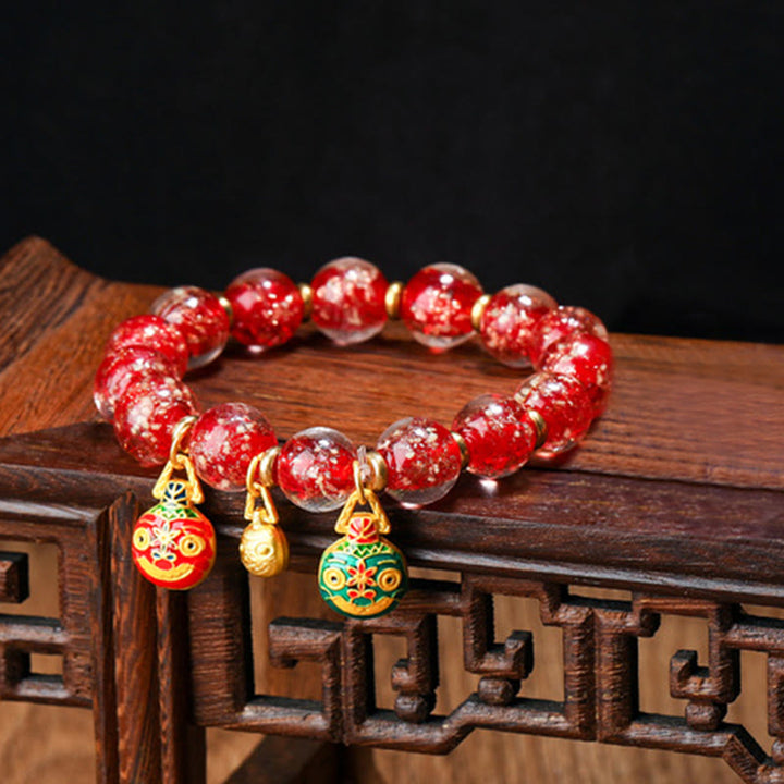 Buddha Stones金呑み獣ファミリーチャーム 光る蛍光Liuliガラスビーズ 成功ブレスレット
