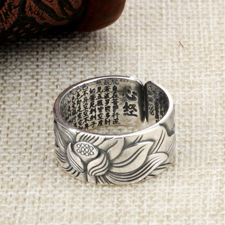 Buddha Stones999 スターリングシルバー 蓮のシンボル 般若心経 守護リング