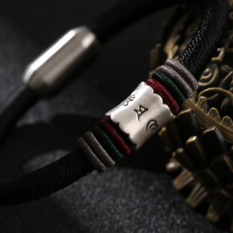Buddha Stones999スターリングシルバーオーム・マニ・パドメ・フムピース マグネットバックルブレスレット