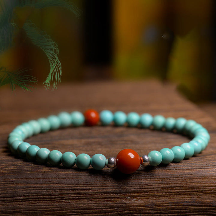Buddha Stonesターコイズ レッドアゲート ビーズ守護ブレスレット - 3.8mm（手首周り14～15cm） - image 1