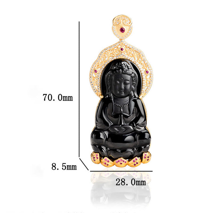 Buddha Stones925スターリングシルバー 天然黒翡翠 観音菩薩 富のネックレスペンダント - image 10