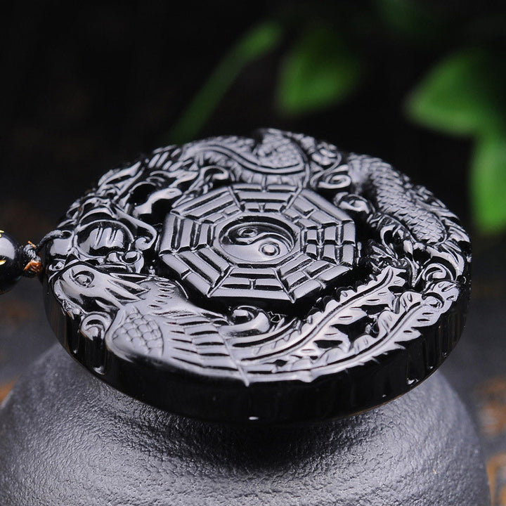 Buddha Stones八卦龍鳳凰黒曜石成就ペンダントネックレス - image 3