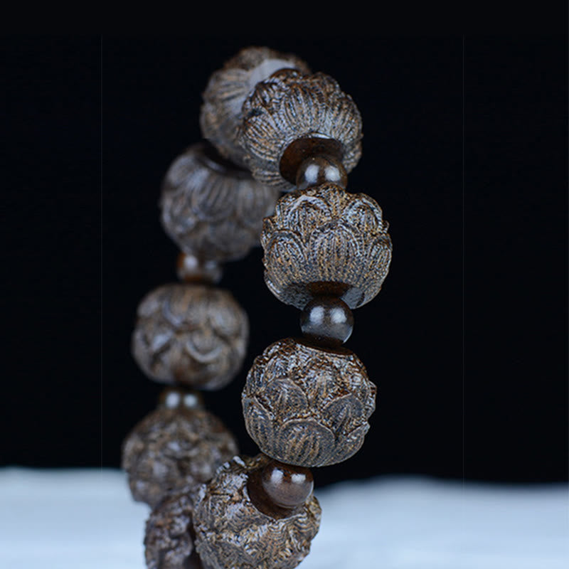 Buddha Stones黒檀十八羅漢 蓮華龍 彫刻 バランスブレスレット