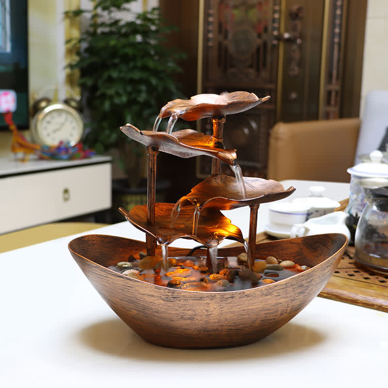Buddha Stones蓮の葉型 滝 噴水 卓上装飾品 LEDライト付き ホームオフィス デスクトップ装飾 - ブラウン（プラスチックバージョン） - image 12