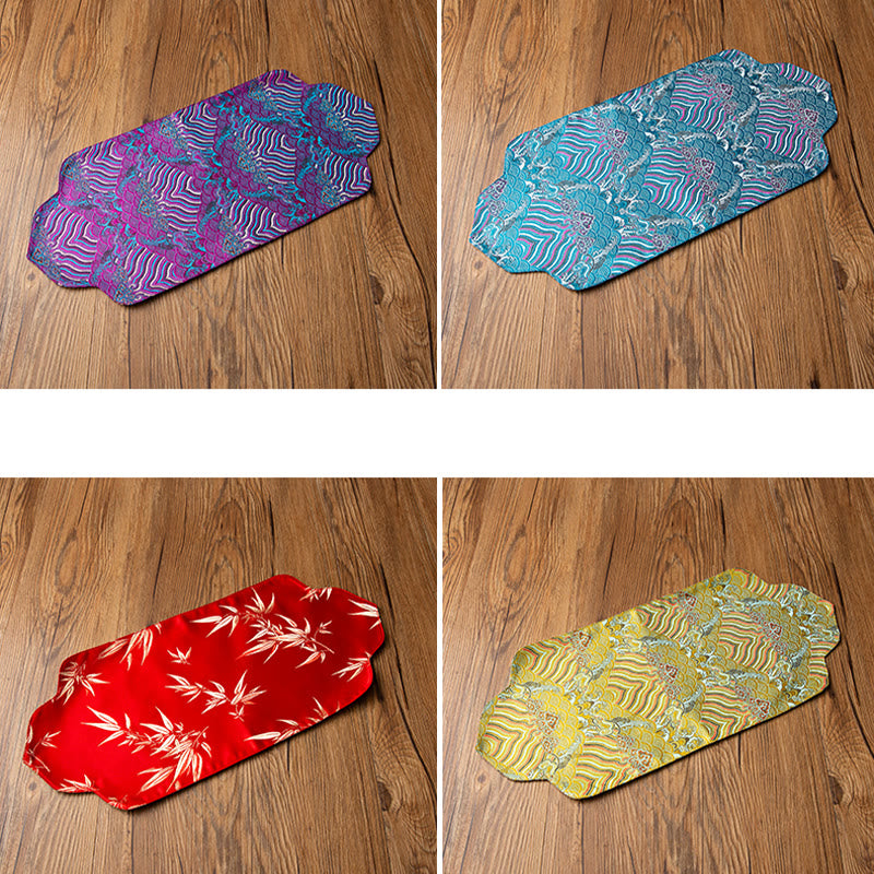 Buddha Stones、海波、竹、梅の花、錦織りの刺繍、カップマットパッド、ティーカップコースター、カンフーティーマット