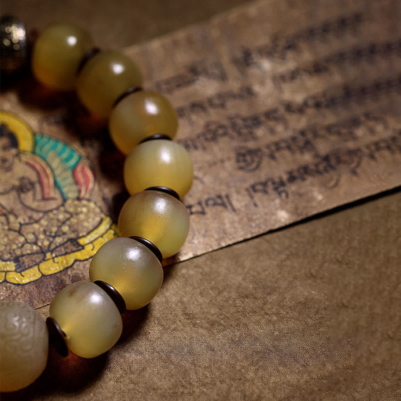 Buddha Stones手作り チベット羊角オーム・マニ・パドメ・フム縁起の良いブレスレット