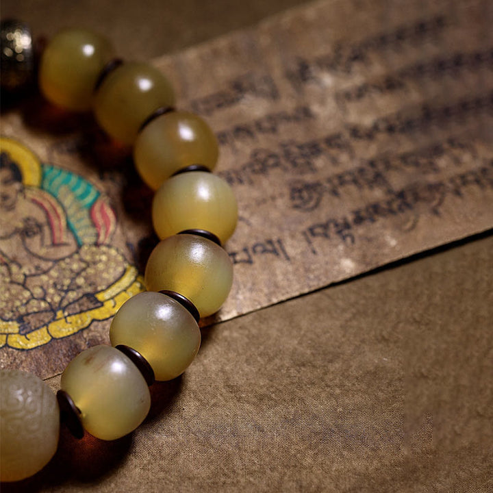 Buddha Stones手作り チベット羊角オーム・マニ・パドメ・フム縁起の良いブレスレット
