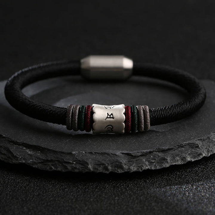 Buddha Stones999スターリングシルバーオーム・マニ・パドメ・フムピース マグネットバックルブレスレット