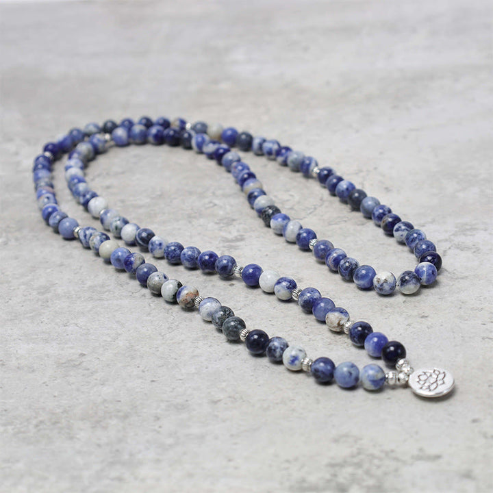 Buddha Stones天然ブルーアベンチュリン ロータスピースネックレスブレスレット