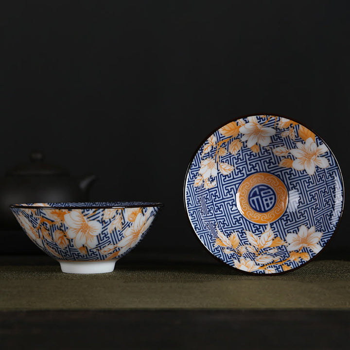 Buddha Stones、花、フーキャラクター、山、蓮、桜、陶器のティーカップ、カンフーティーカップ
